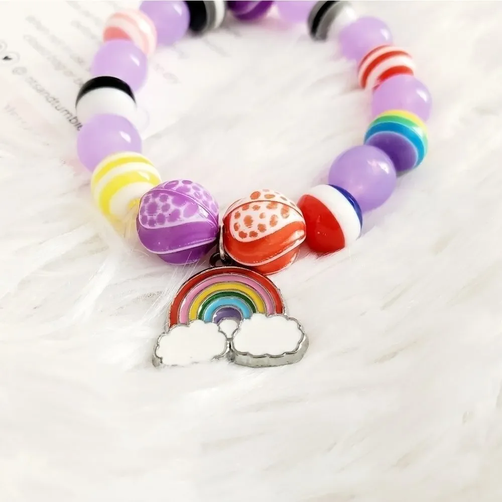 Handmade Children's Stretch Rainbow Pride Beaded Bracelet - Picture 5 of 14